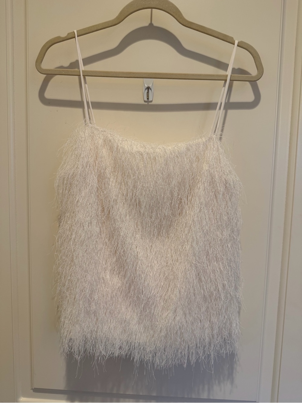 H&M White Feathered Spaghetti Strap Camisole